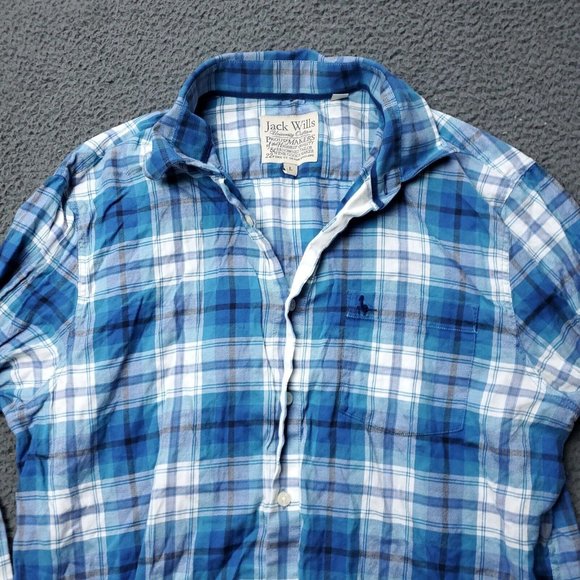 Jack Wills Plaid Cotton Button Shirt Blue Mens L Large Long Sleeve - Picture 1 of 7